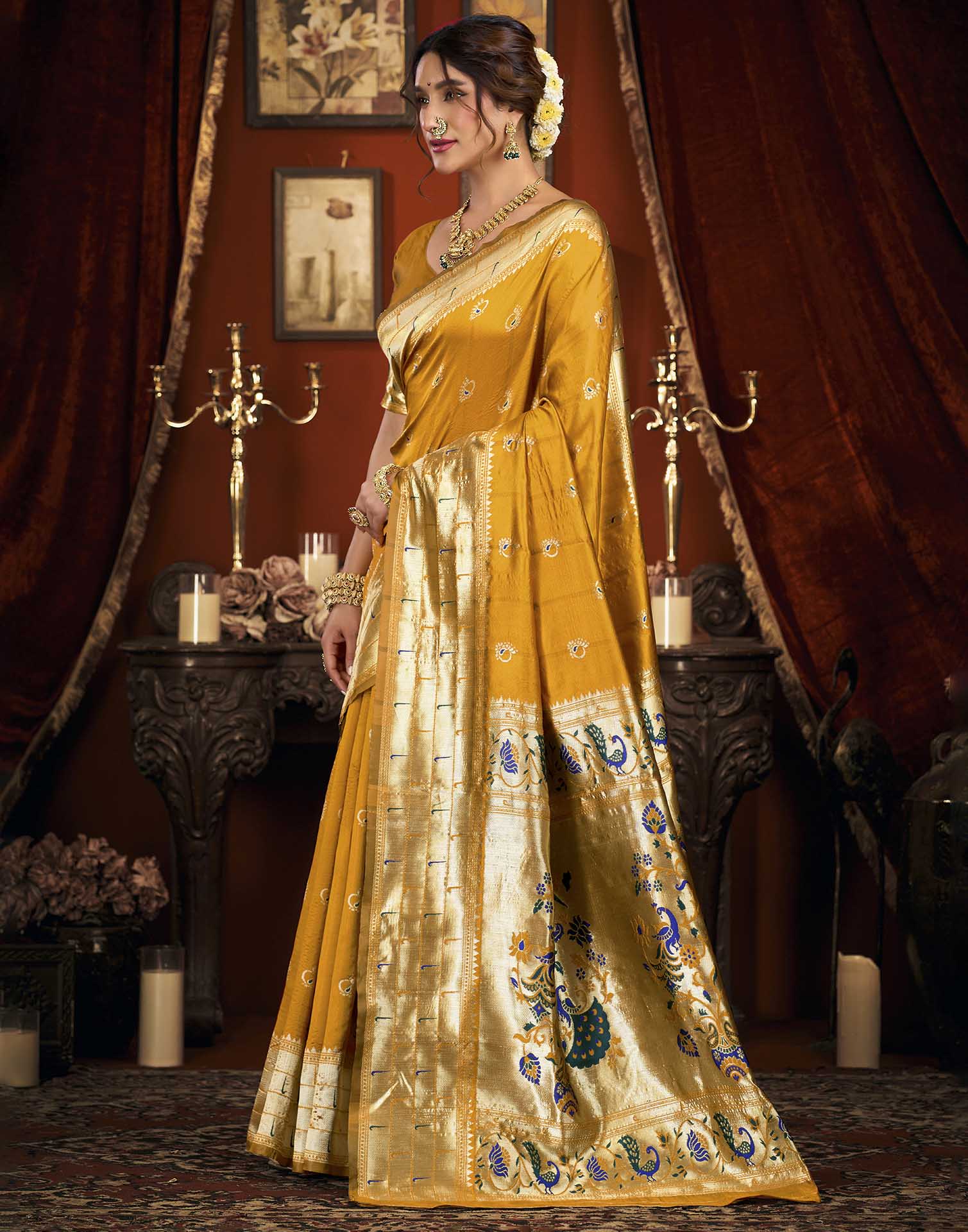 Mustard Yellow Silk Woven Paithani Saree