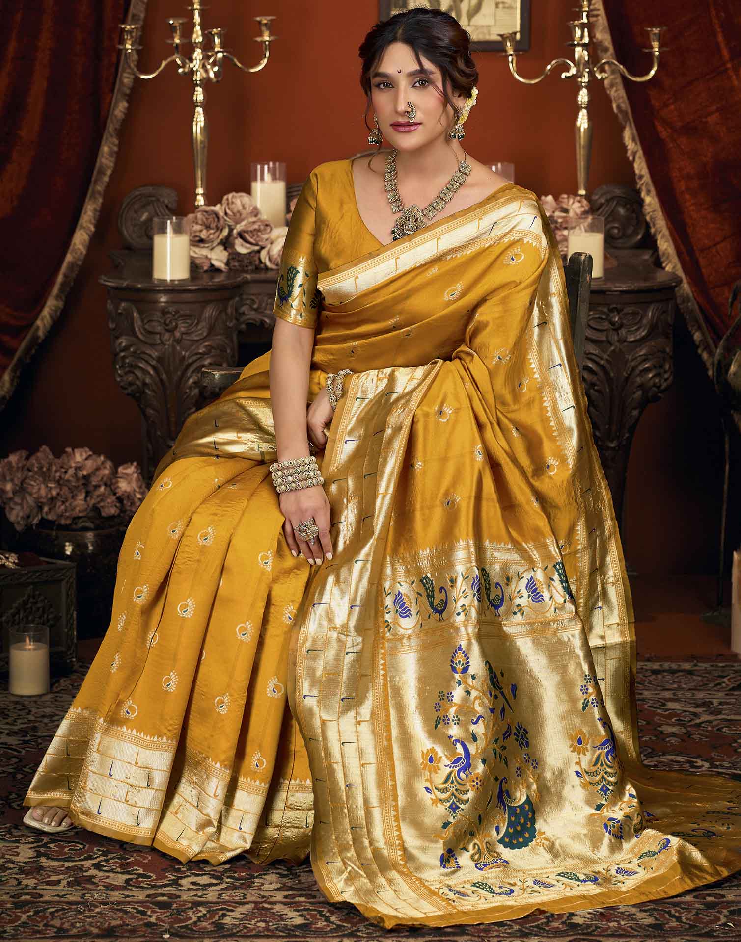 Mustard Yellow Silk Woven Paithani Saree