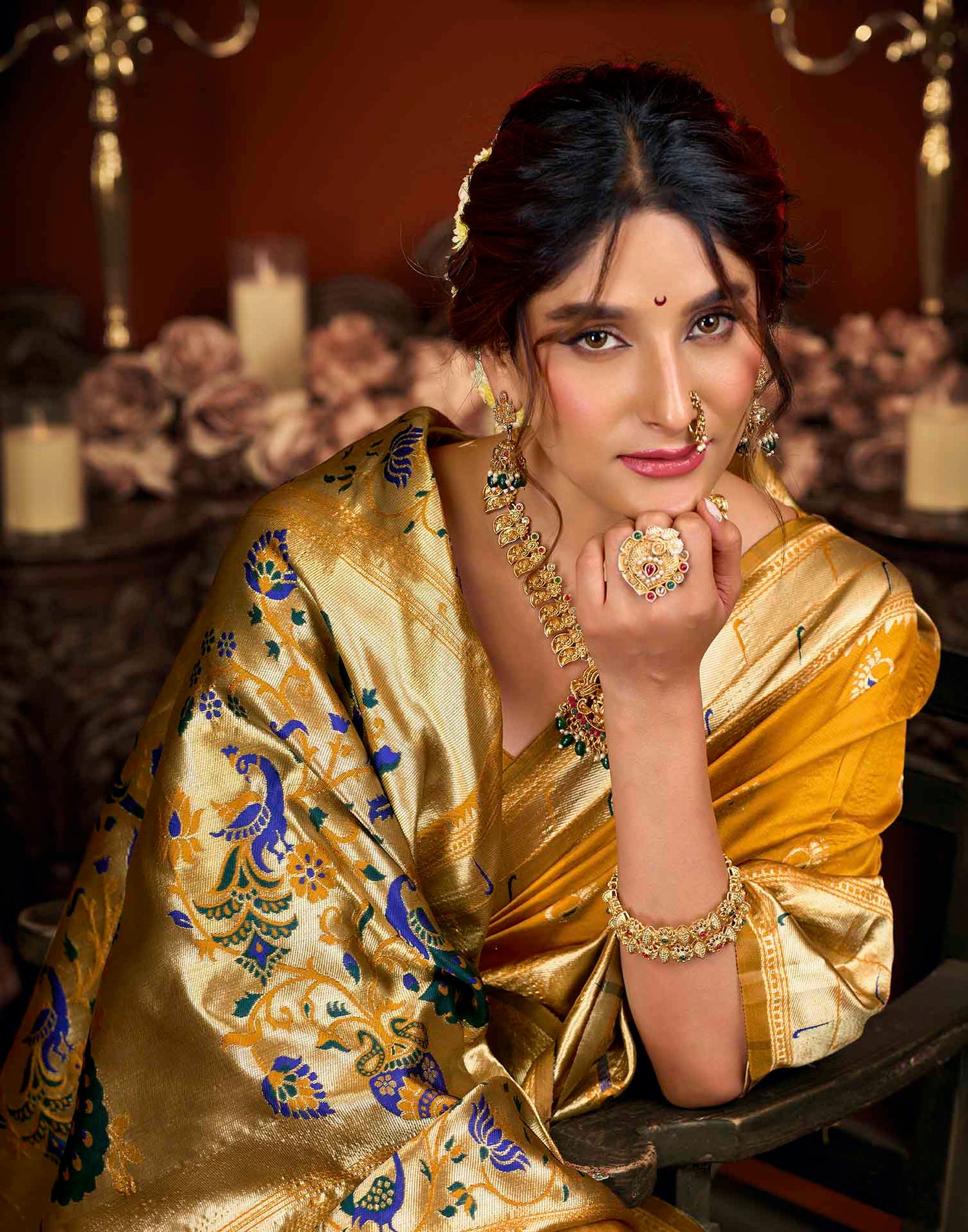 Mustard Yellow Silk Woven Paithani Saree