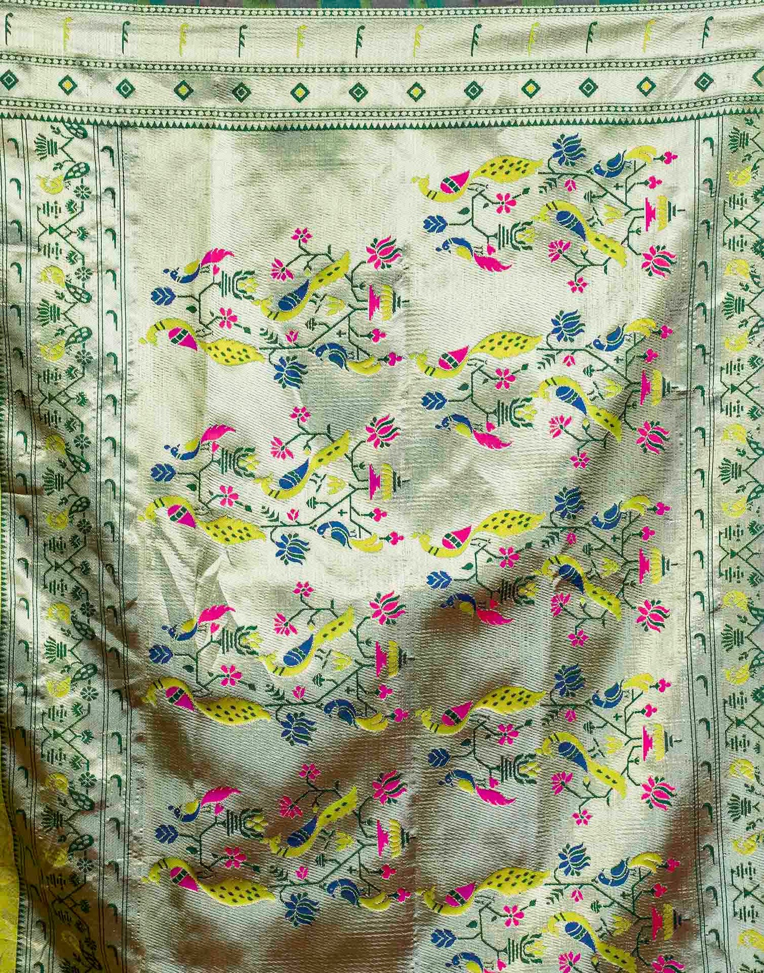 Parrot Green Silk Woven Paithani Saree