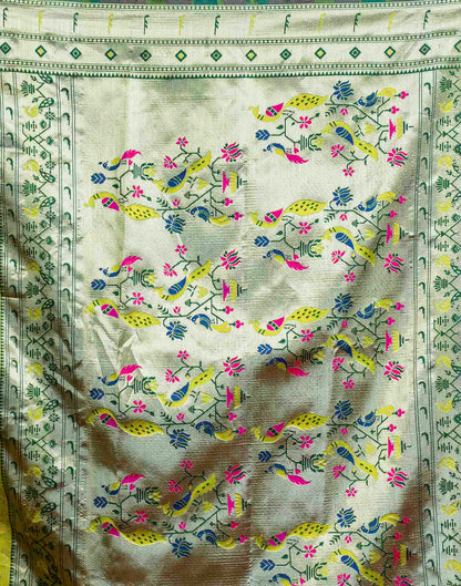 Parrot Green Silk Woven Paithani Saree