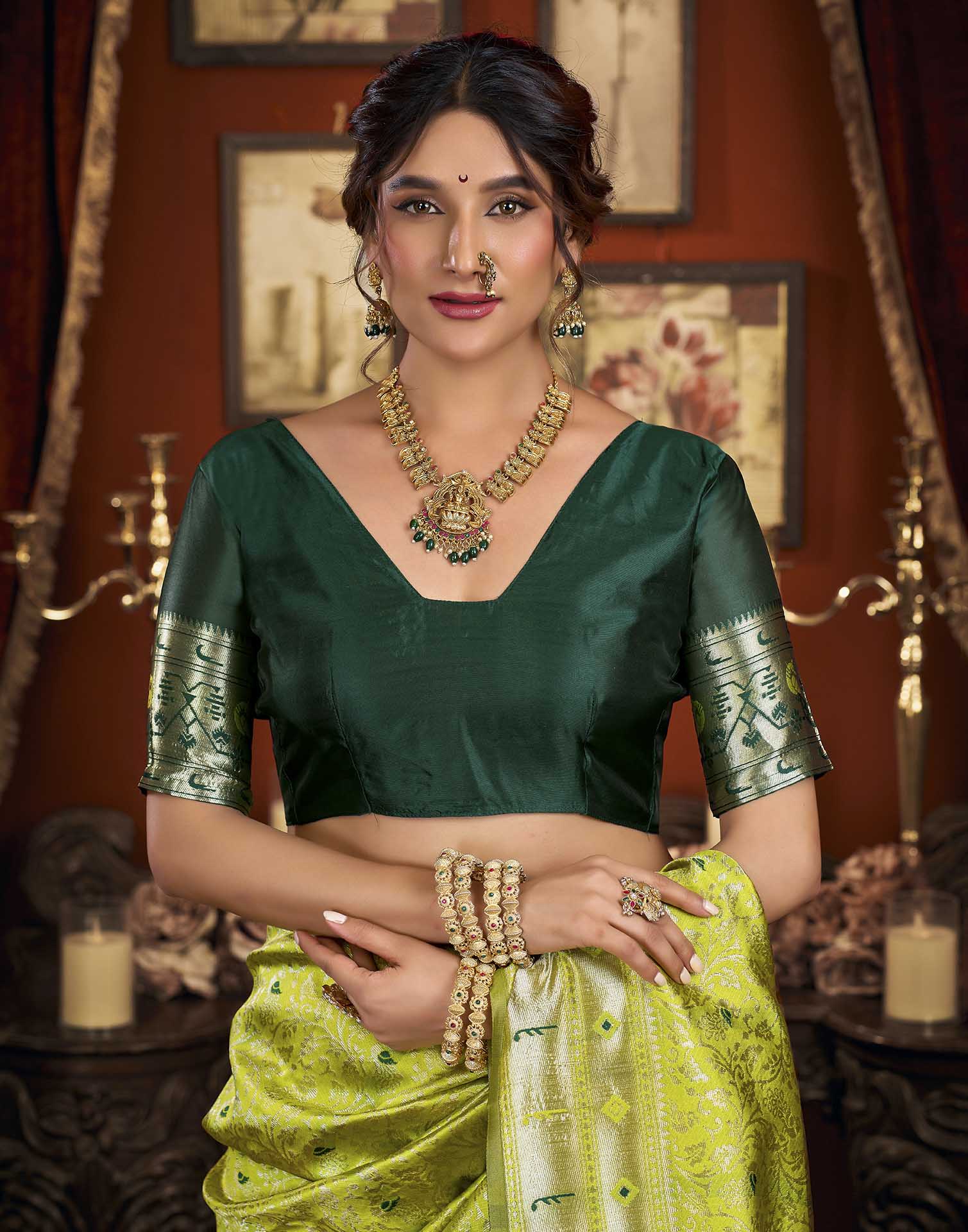 Parrot Green Silk Woven Paithani Saree