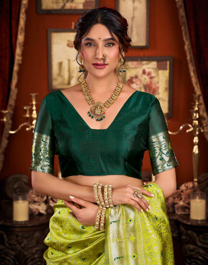 Parrot Green Silk Woven Paithani Saree