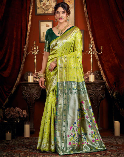Parrot Green Silk Woven Paithani Saree