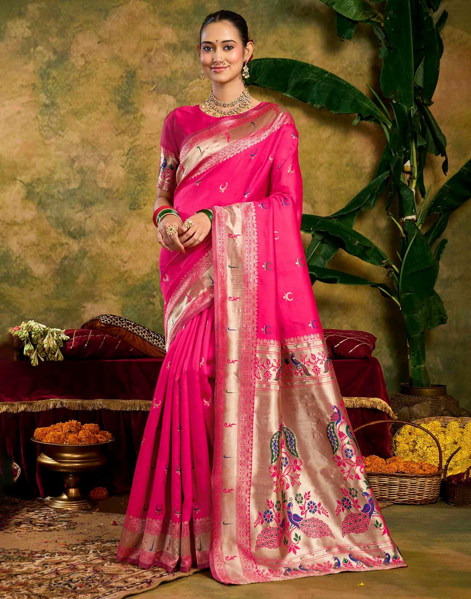 Pink Silk Woven Paithani Saree