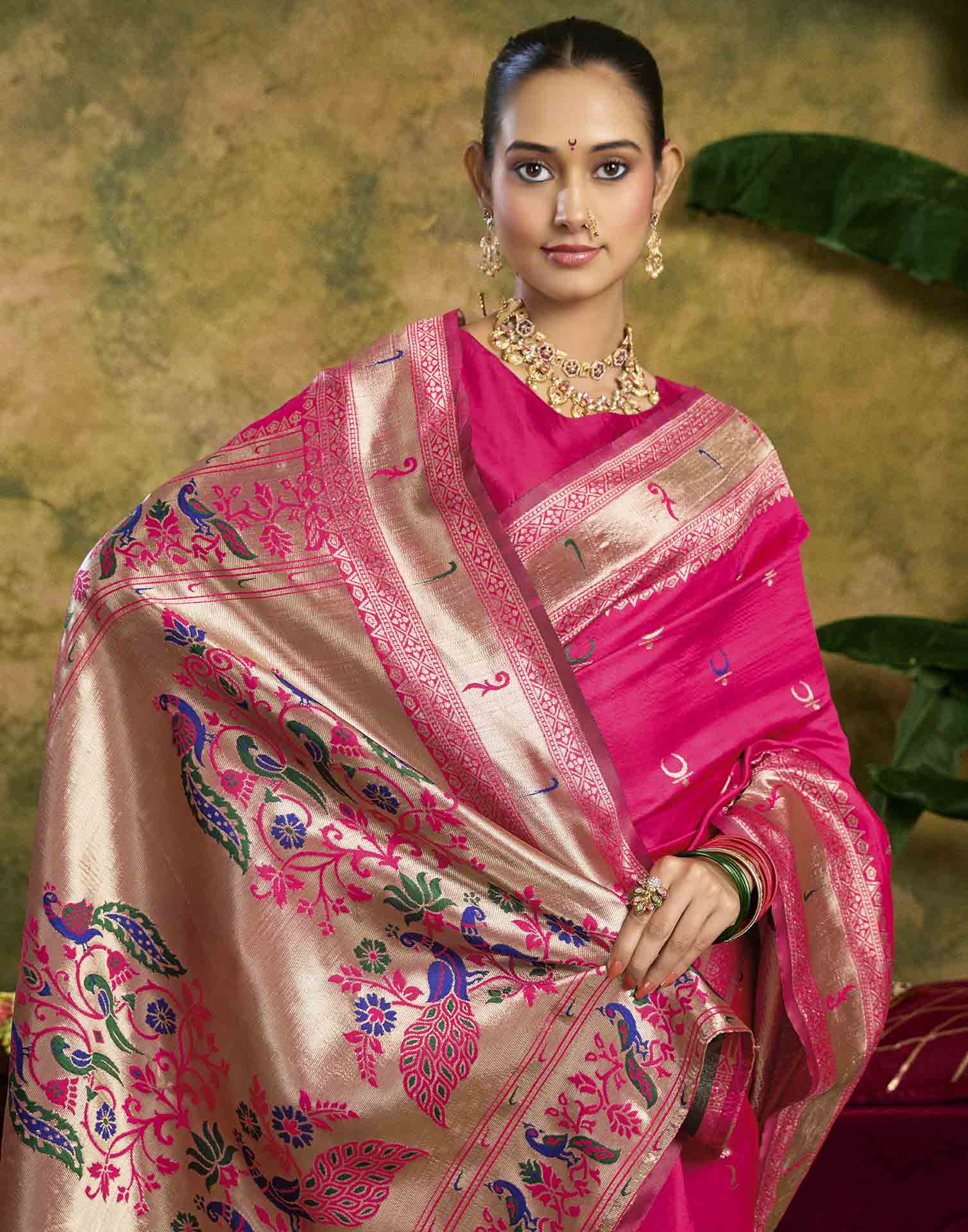 Pink Silk Woven Paithani Saree