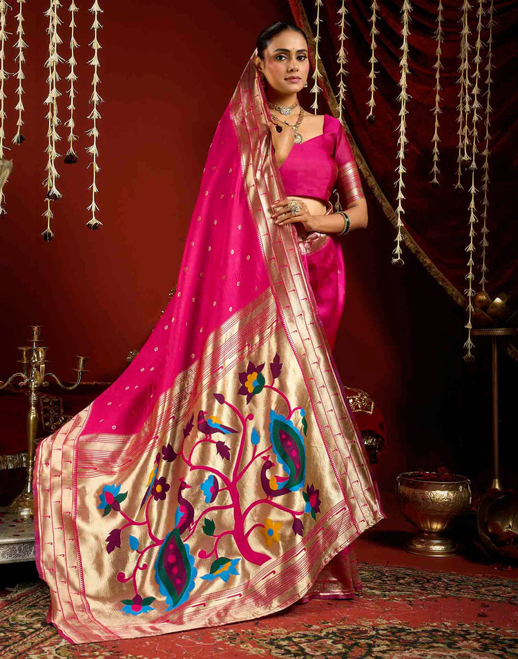 Pink Silk Woven Paithani Saree