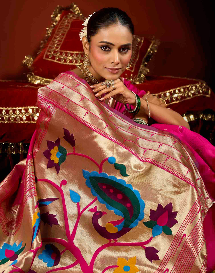Pink Silk Woven Paithani Saree