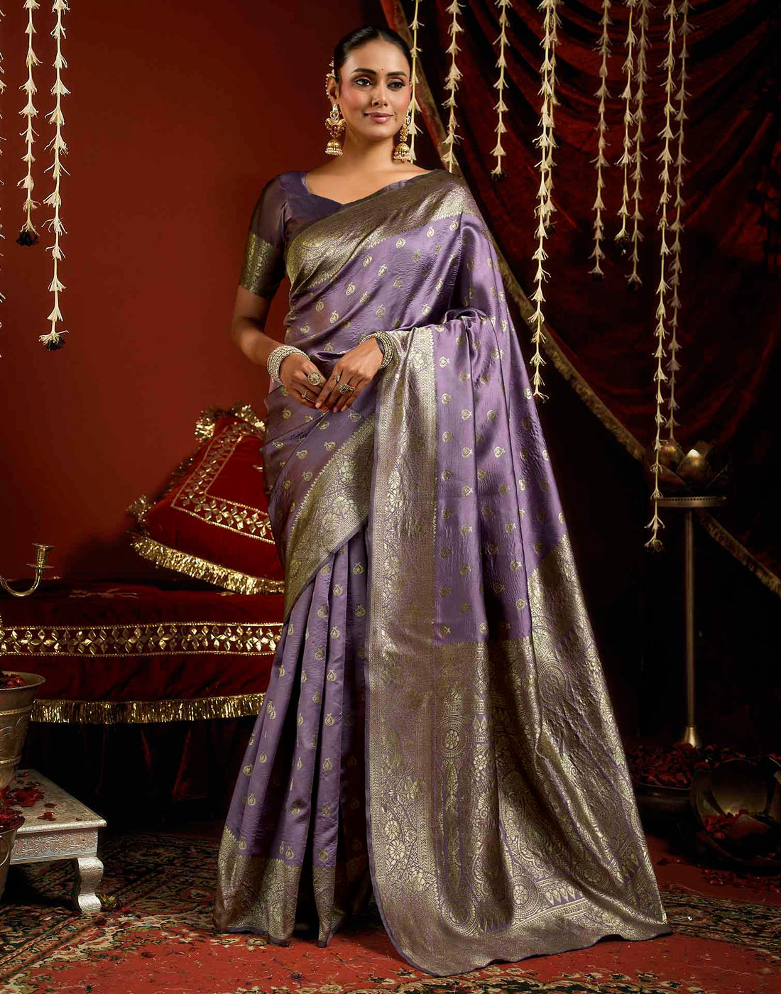 Lavender Silk Woven Banarasi Saree