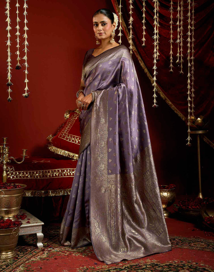 Lavender Silk Woven Banarasi Saree