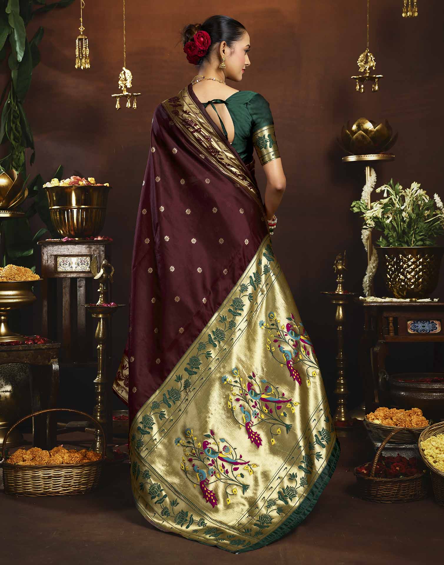 Deep Maroon Silk Woven Paithani Saree