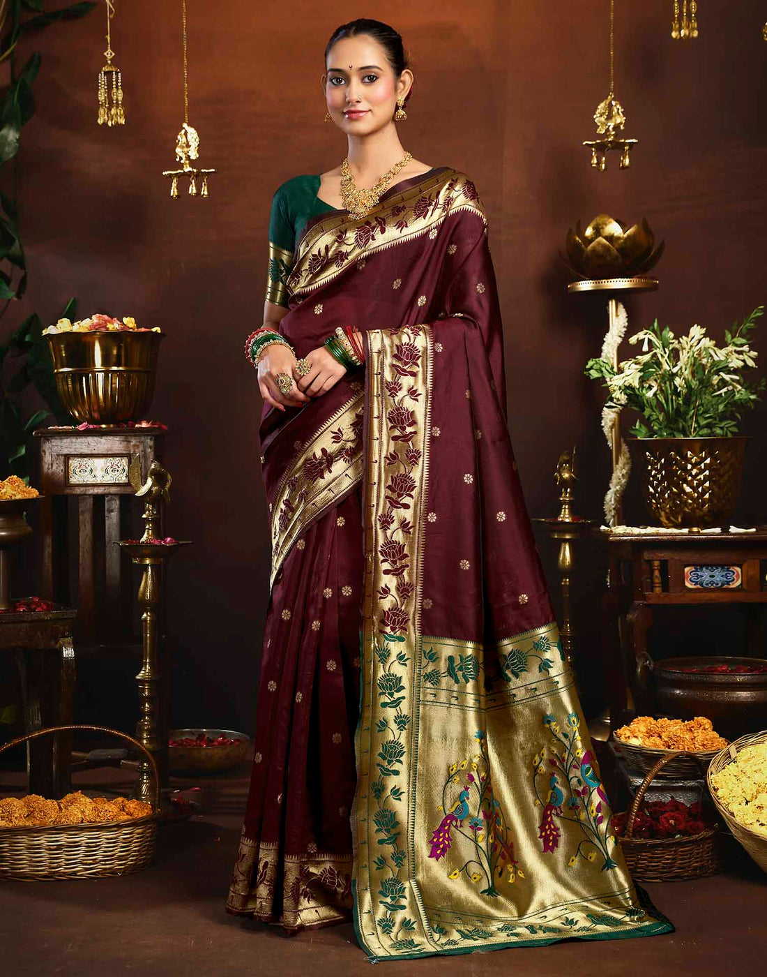 Deep Maroon Silk Woven Paithani Saree