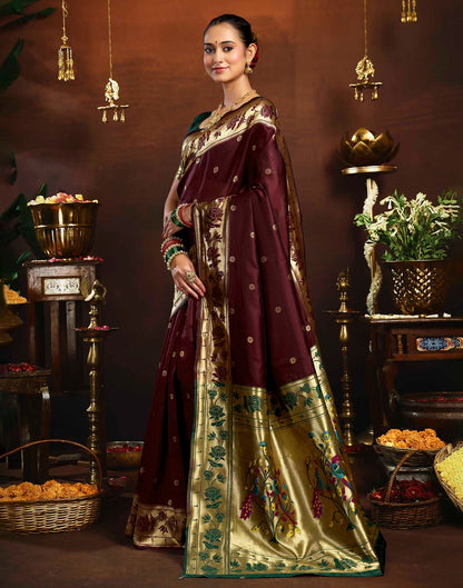 Deep Maroon Silk Woven Paithani Saree