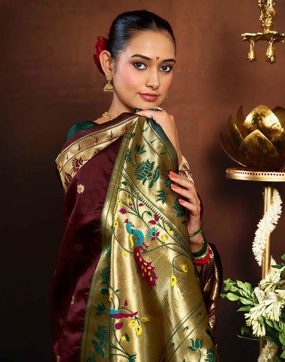 Deep Maroon Silk Woven Paithani Saree