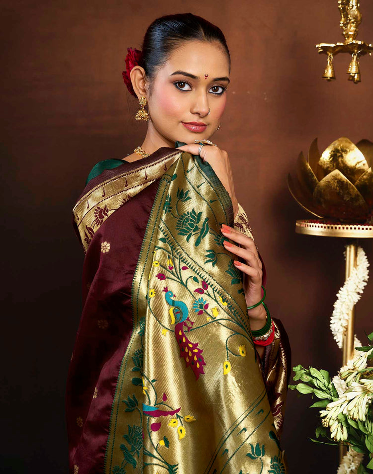 Deep Maroon Silk Woven Paithani Saree