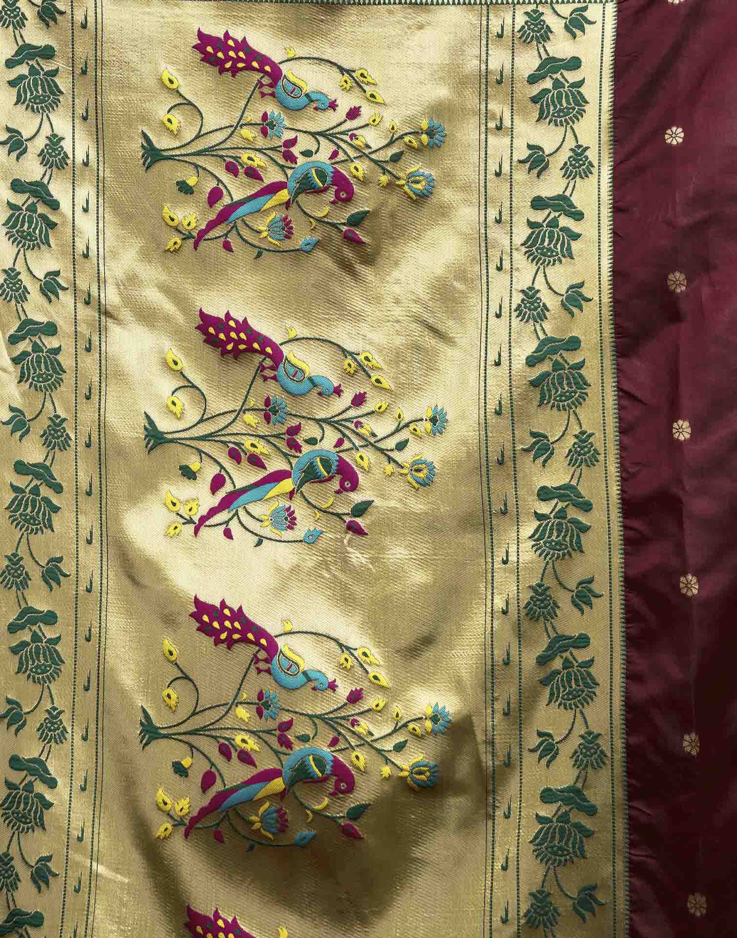 Deep Maroon Silk Woven Paithani Saree