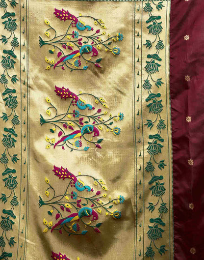 Deep Maroon Silk Woven Paithani Saree