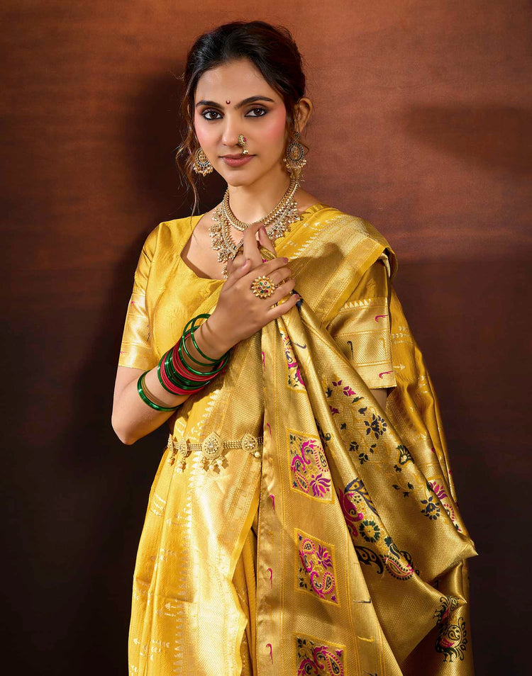 Yellow Silk Woven Paithani Saree