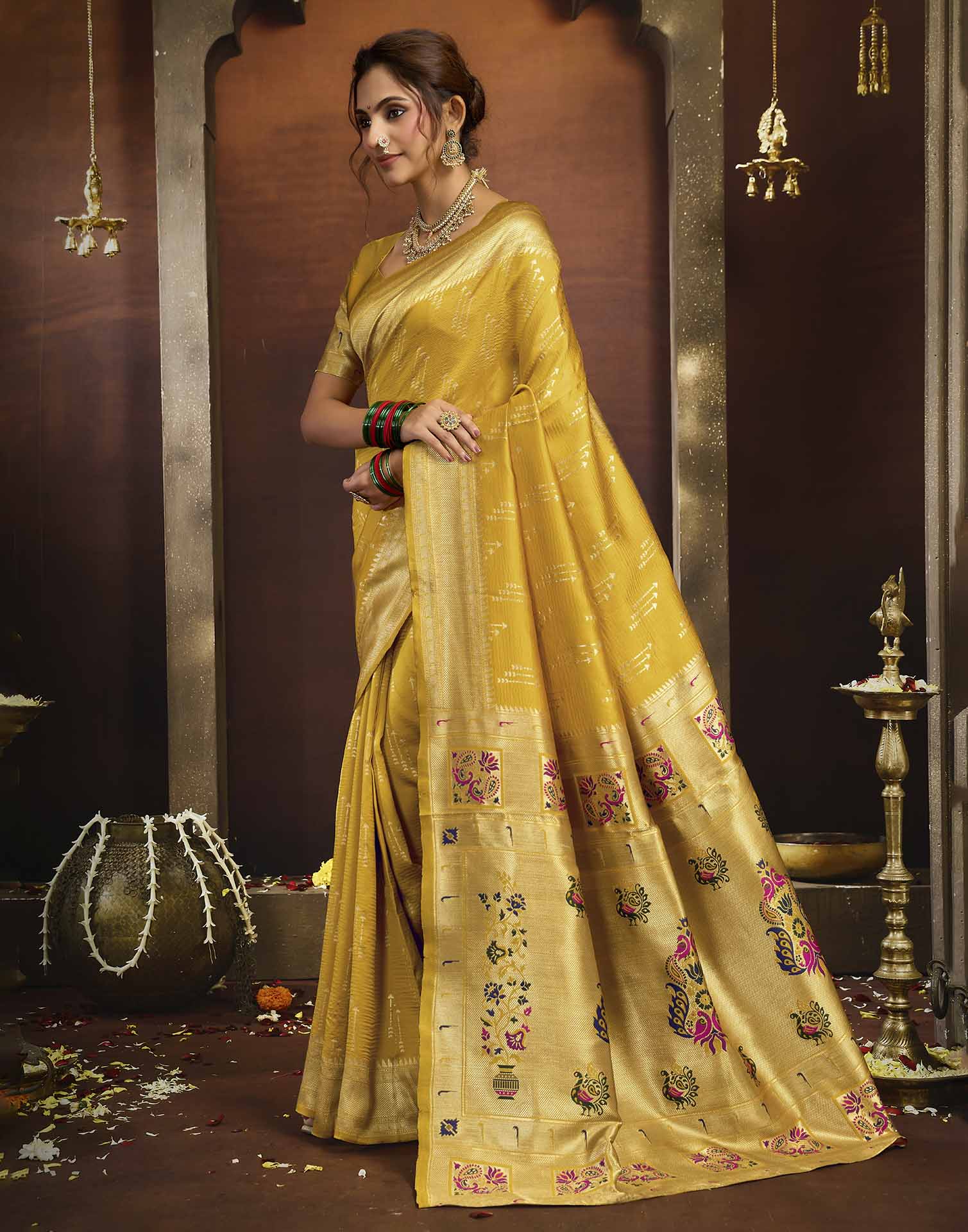 Yellow Silk Woven Paithani Saree