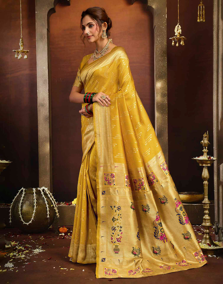 Yellow Silk Woven Paithani Saree