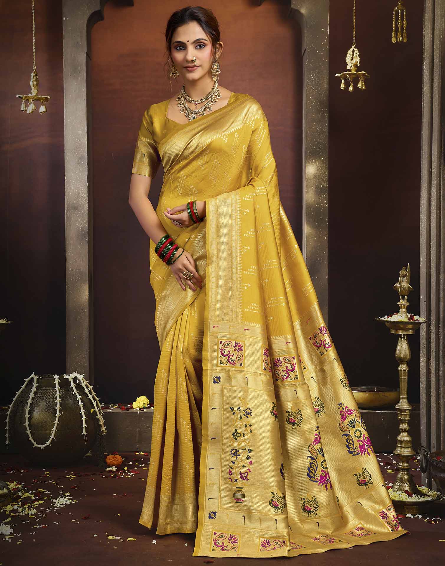 Yellow Silk Woven Paithani Saree