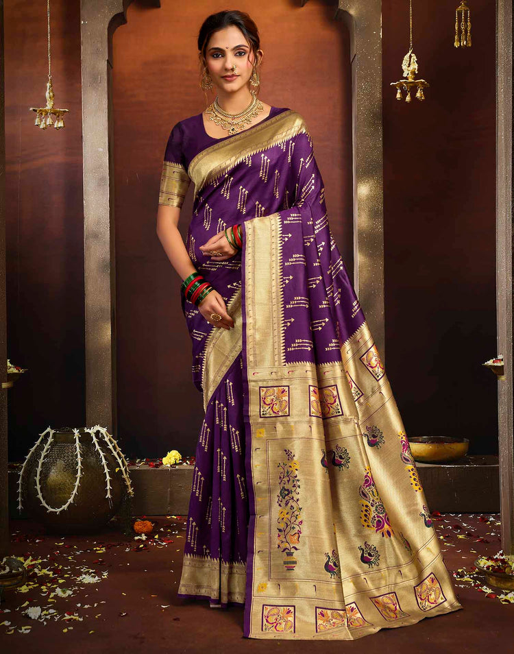 Purple Silk Woven Paithani Saree