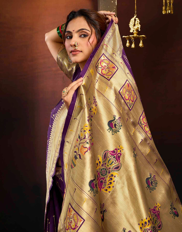 Purple Silk Woven Paithani Saree