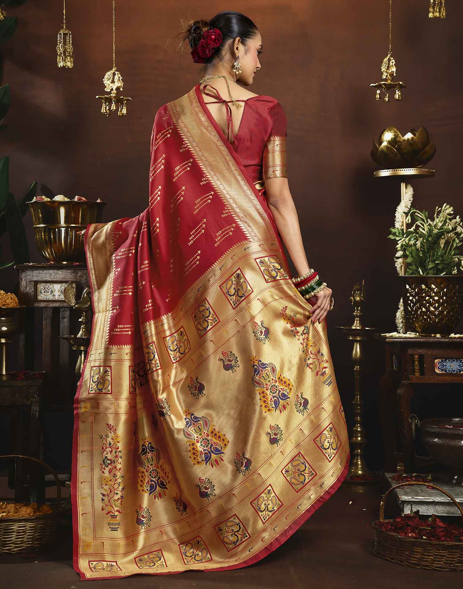 Red Silk Woven Paithani Saree
