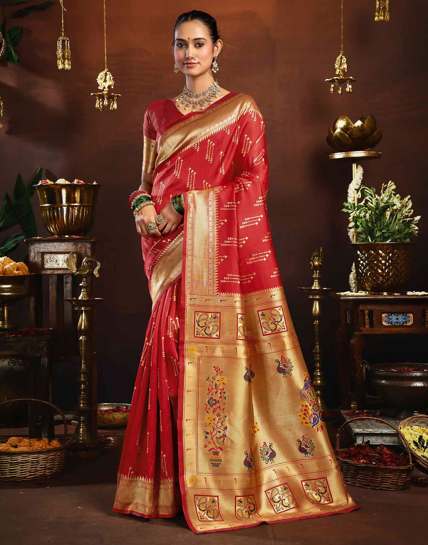 Red Silk Woven Paithani Saree