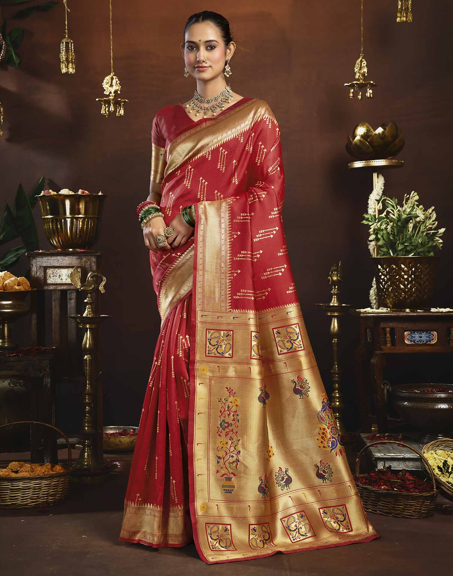 Red Silk Woven Paithani Saree
