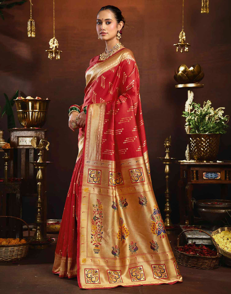 Red Silk Woven Paithani Saree