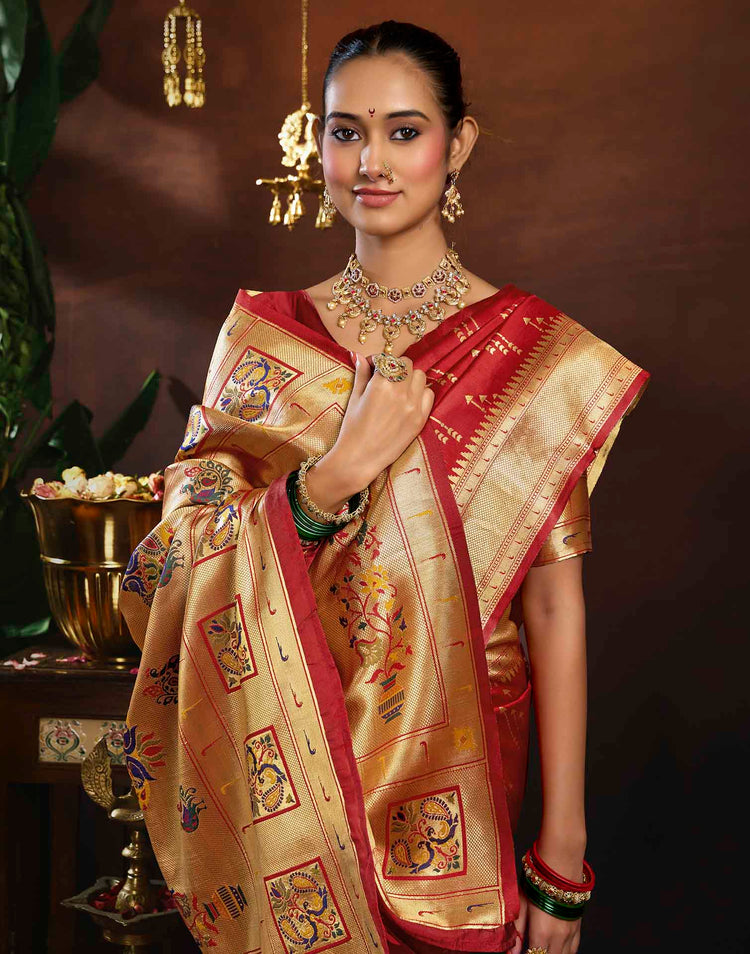 Red Silk Woven Paithani Saree