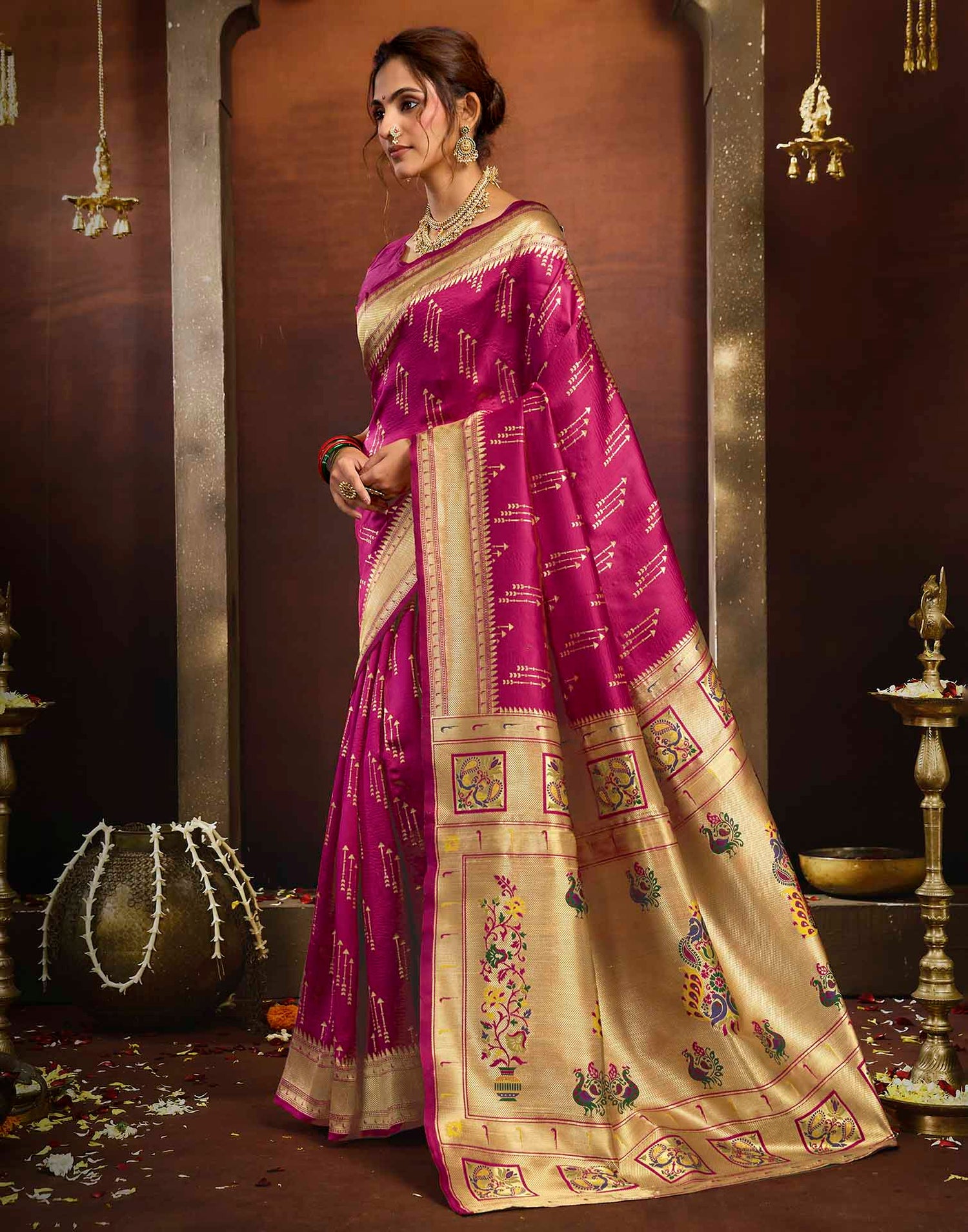 Pink Silk Woven Paithani Saree