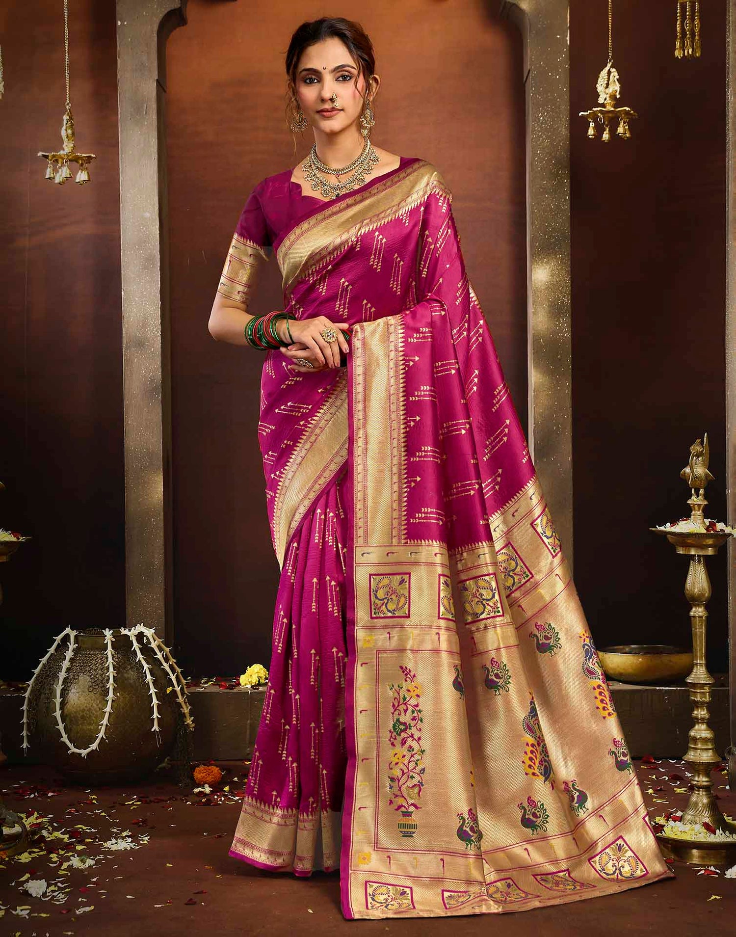 Pink Silk Woven Paithani Saree