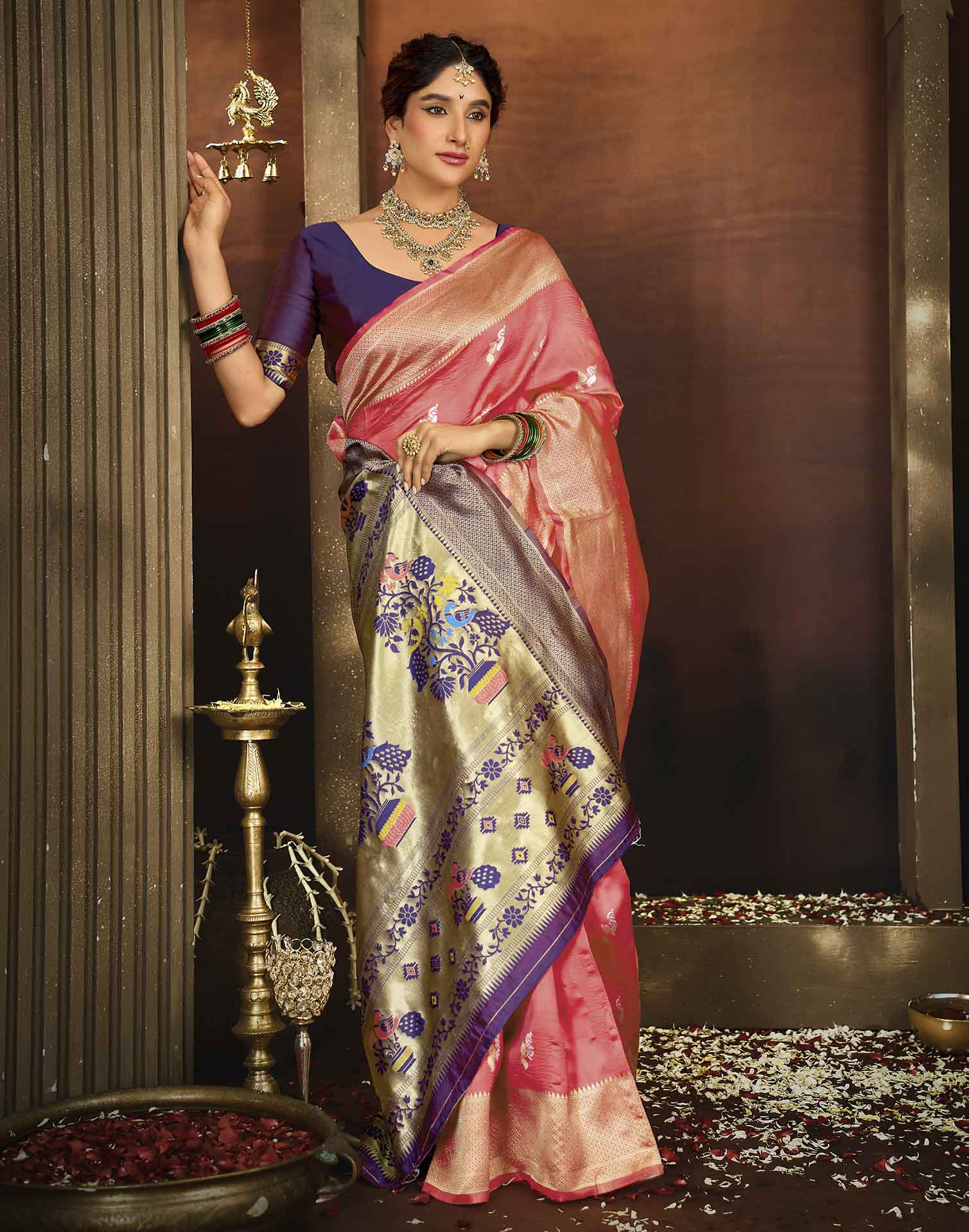 Pink Silk Woven Paithani Saree