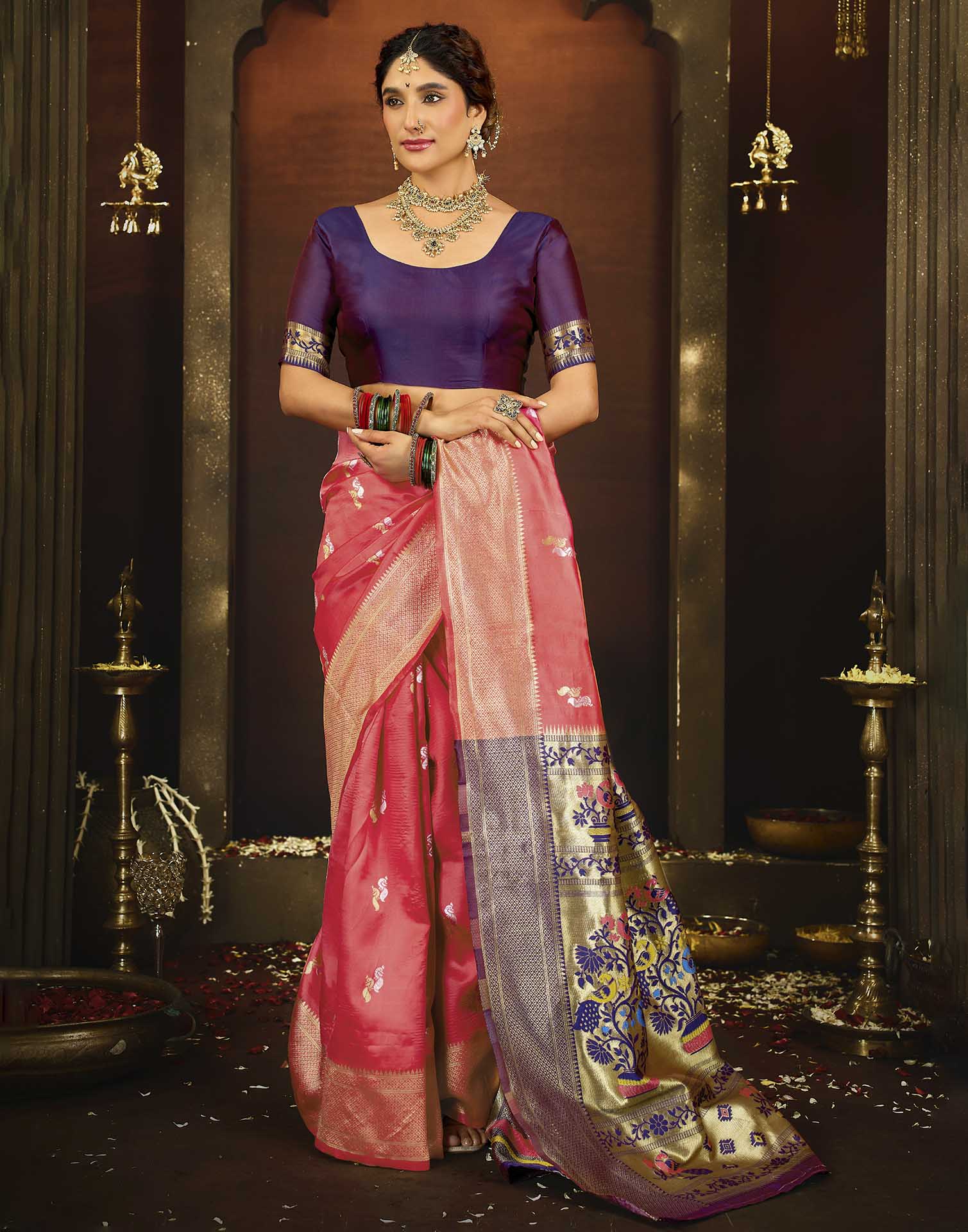 Pink Silk Woven Paithani Saree