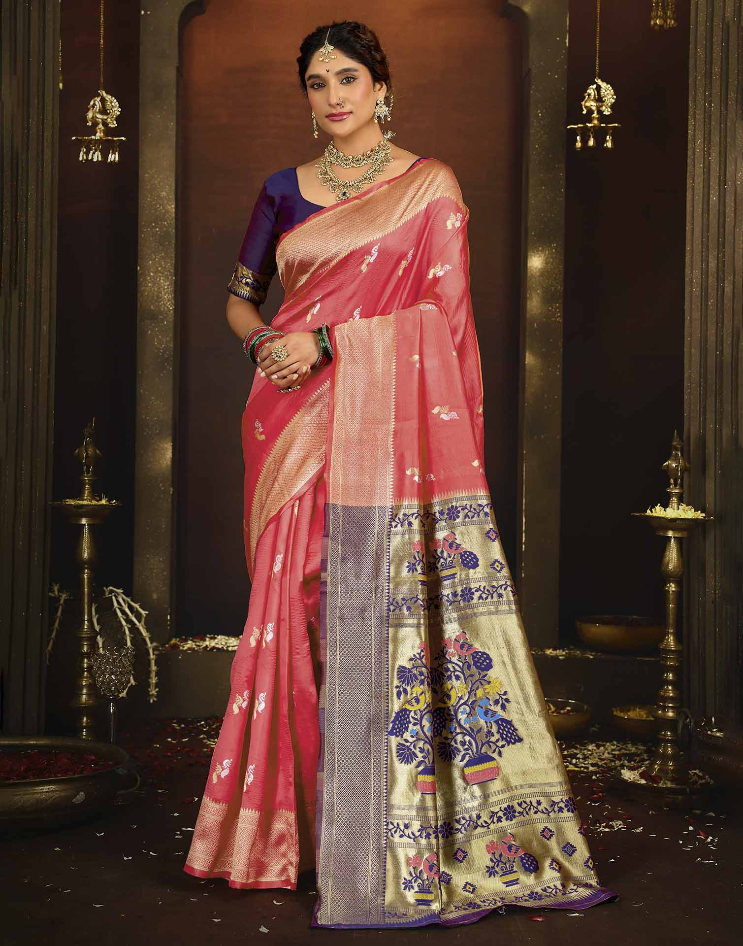 Pink Silk Woven Paithani Saree