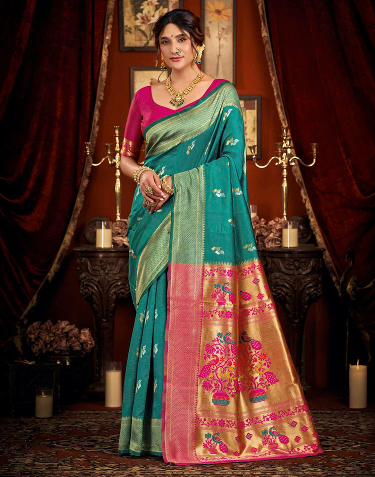 Turquoise Silk Woven Paithani Saree