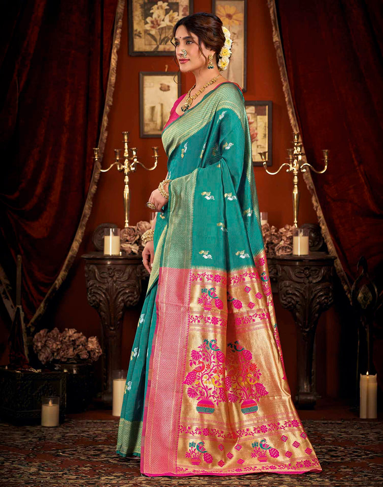 Turquoise Silk Woven Paithani Saree
