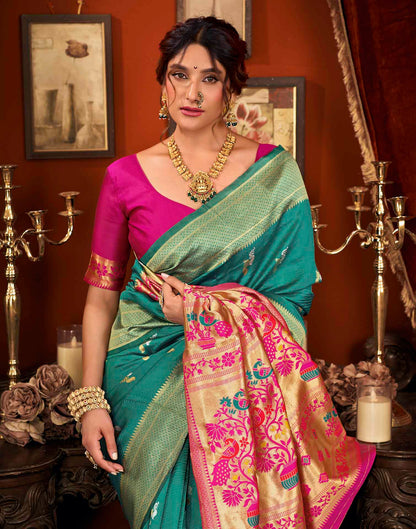 Turquoise Silk Woven Paithani Saree