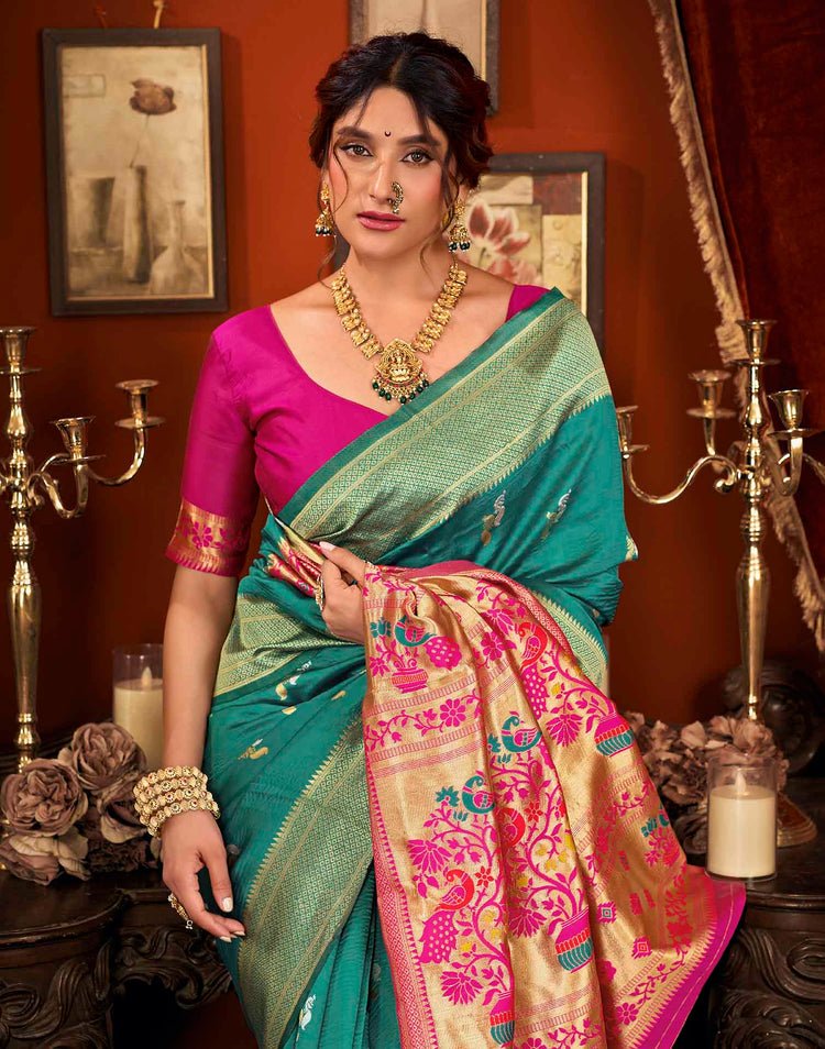 Turquoise Silk Woven Paithani Saree