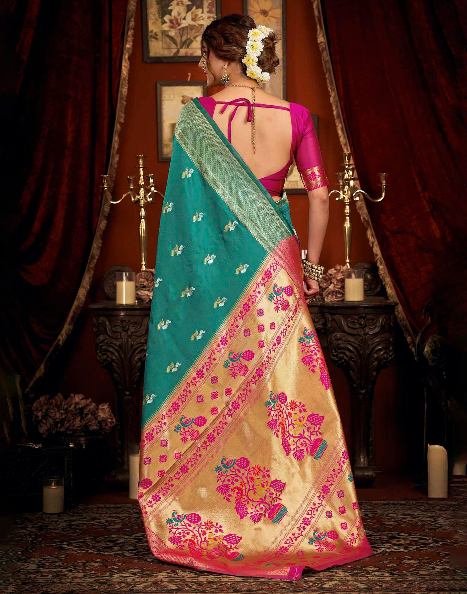Turquoise Silk Woven Paithani Saree