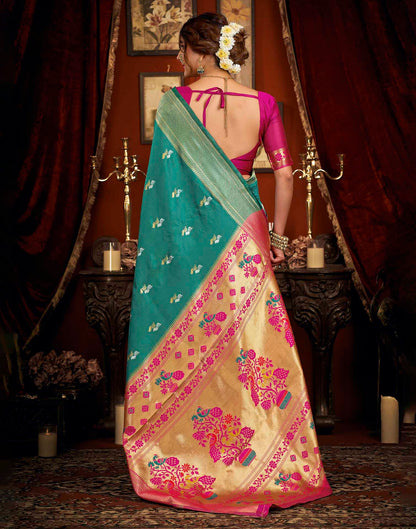 Turquoise Silk Woven Paithani Saree