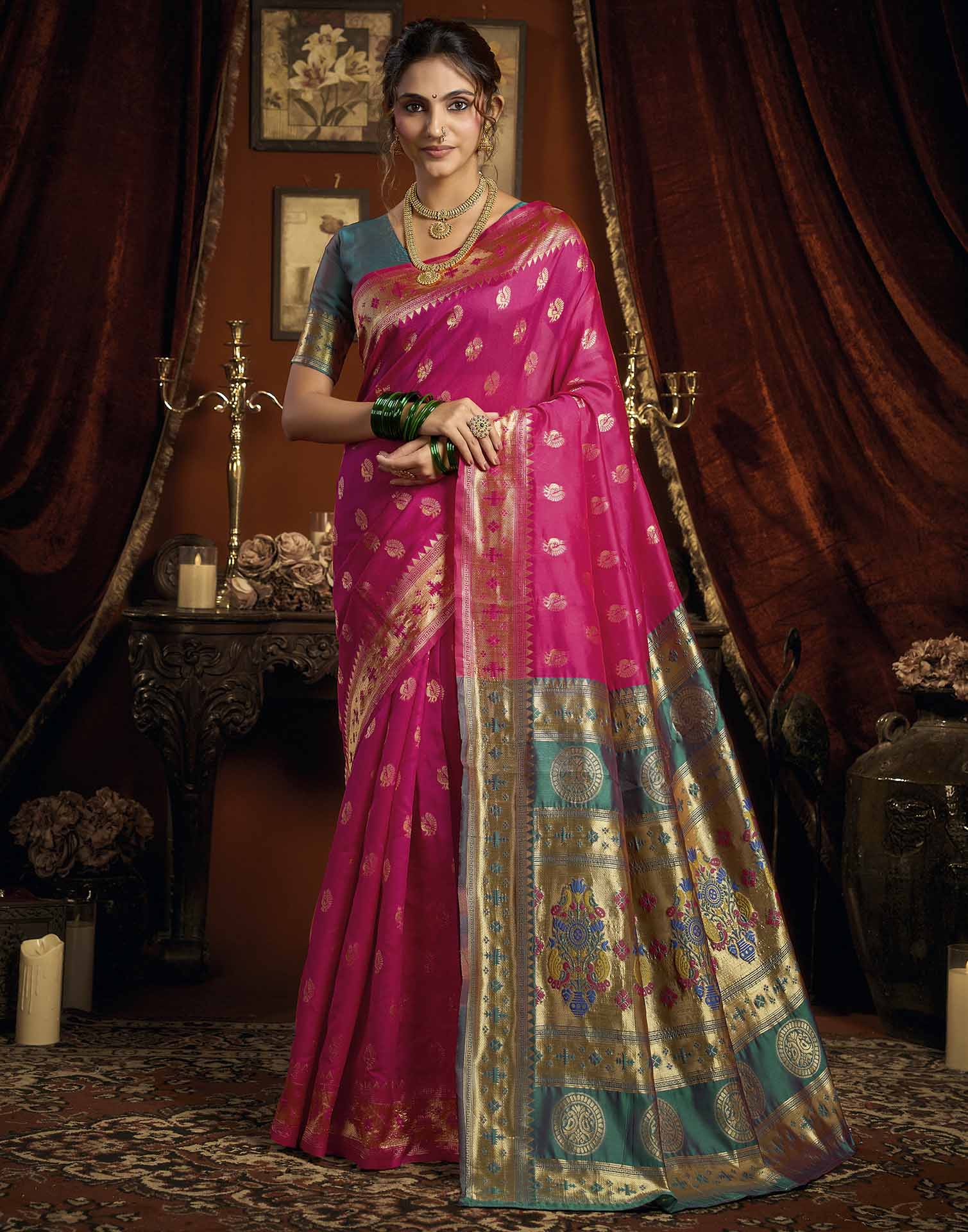 Pink Silk Woven Paithani Saree