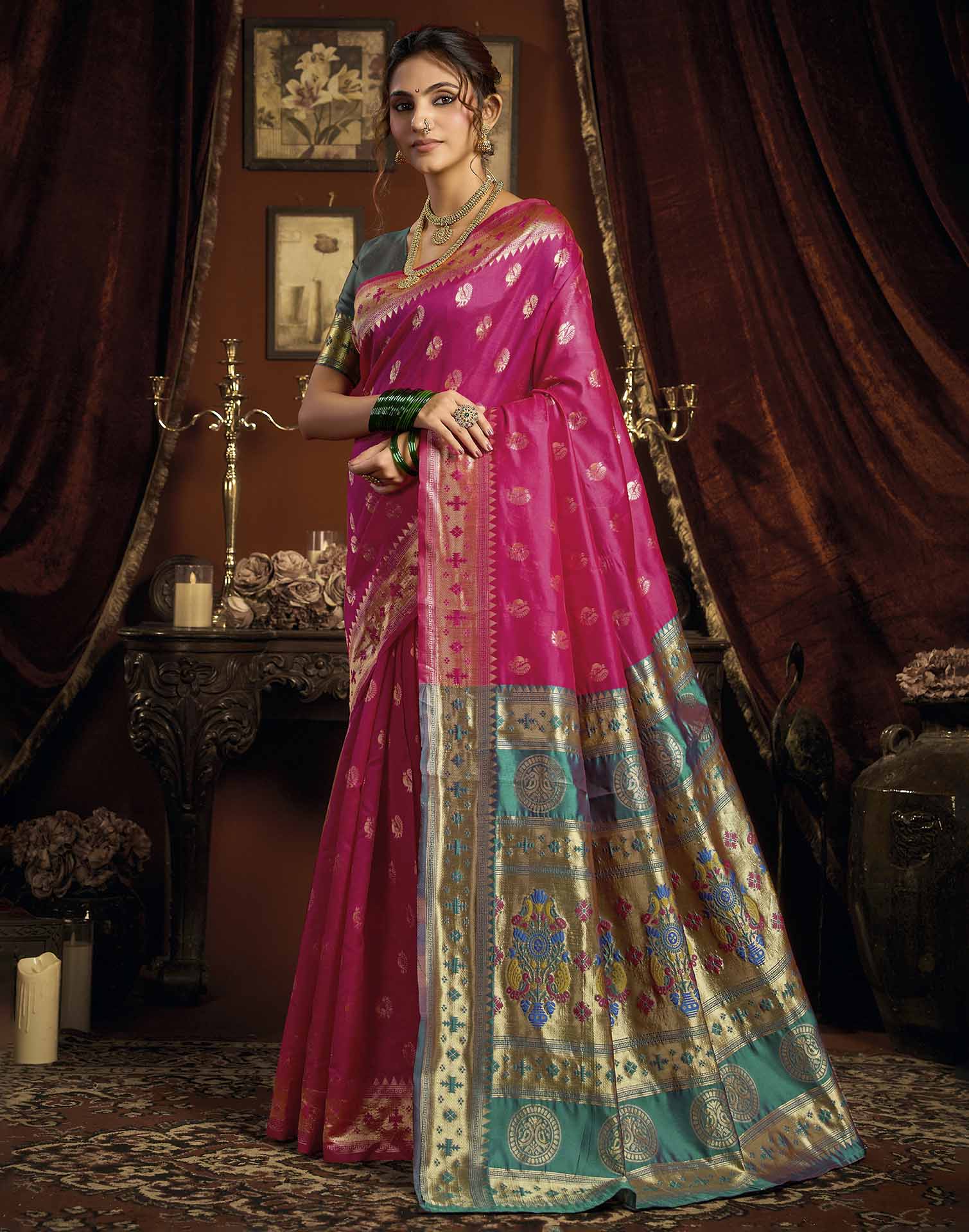 Pink Silk Woven Paithani Saree