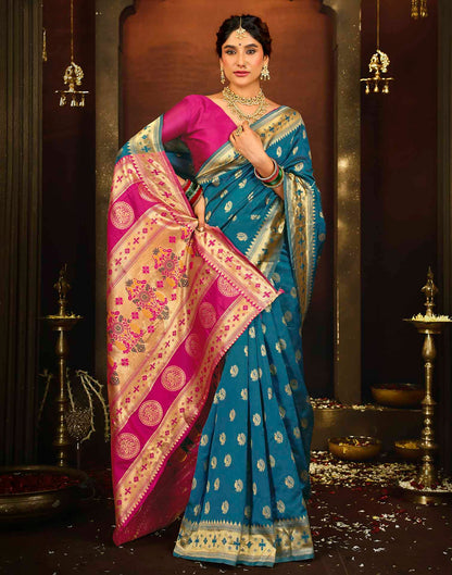 Teal Blue Silk Woven Paithani Saree
