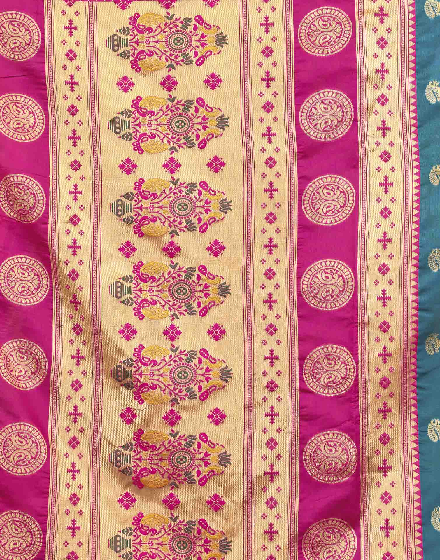 Teal Blue Silk Woven Paithani Saree