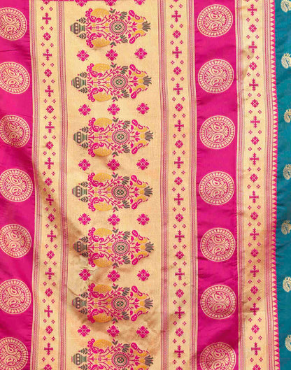 Teal Blue Silk Woven Paithani Saree