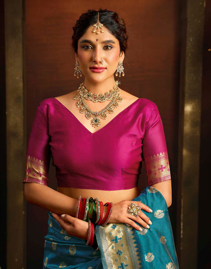 Teal Blue Silk Woven Paithani Saree