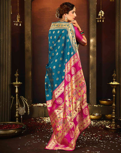 Teal Blue Silk Woven Paithani Saree
